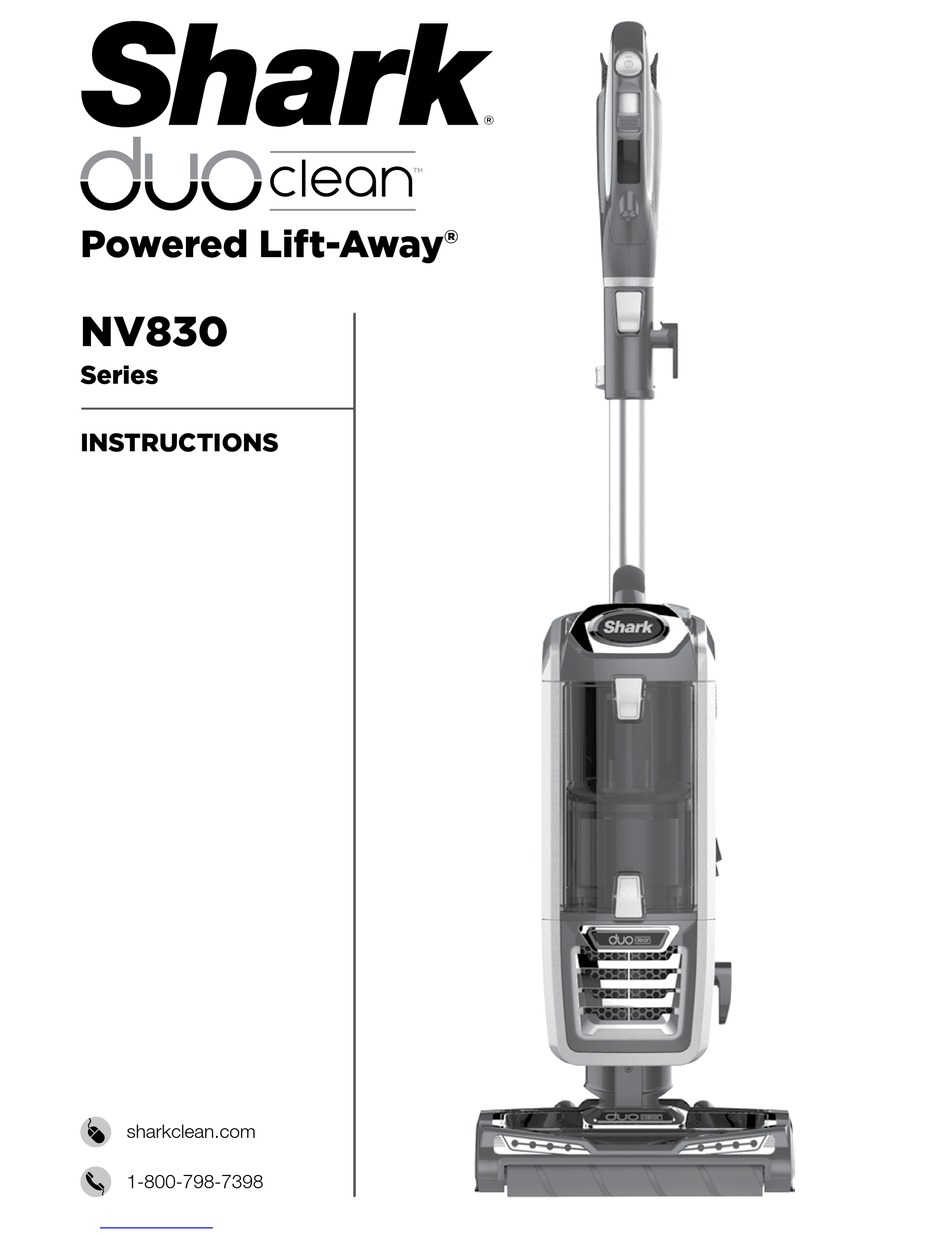 SHARK DUOCLEAN POWERED LIFTAWAY NV830 SERIES INSTRUCTIONS MANUAL Pdf