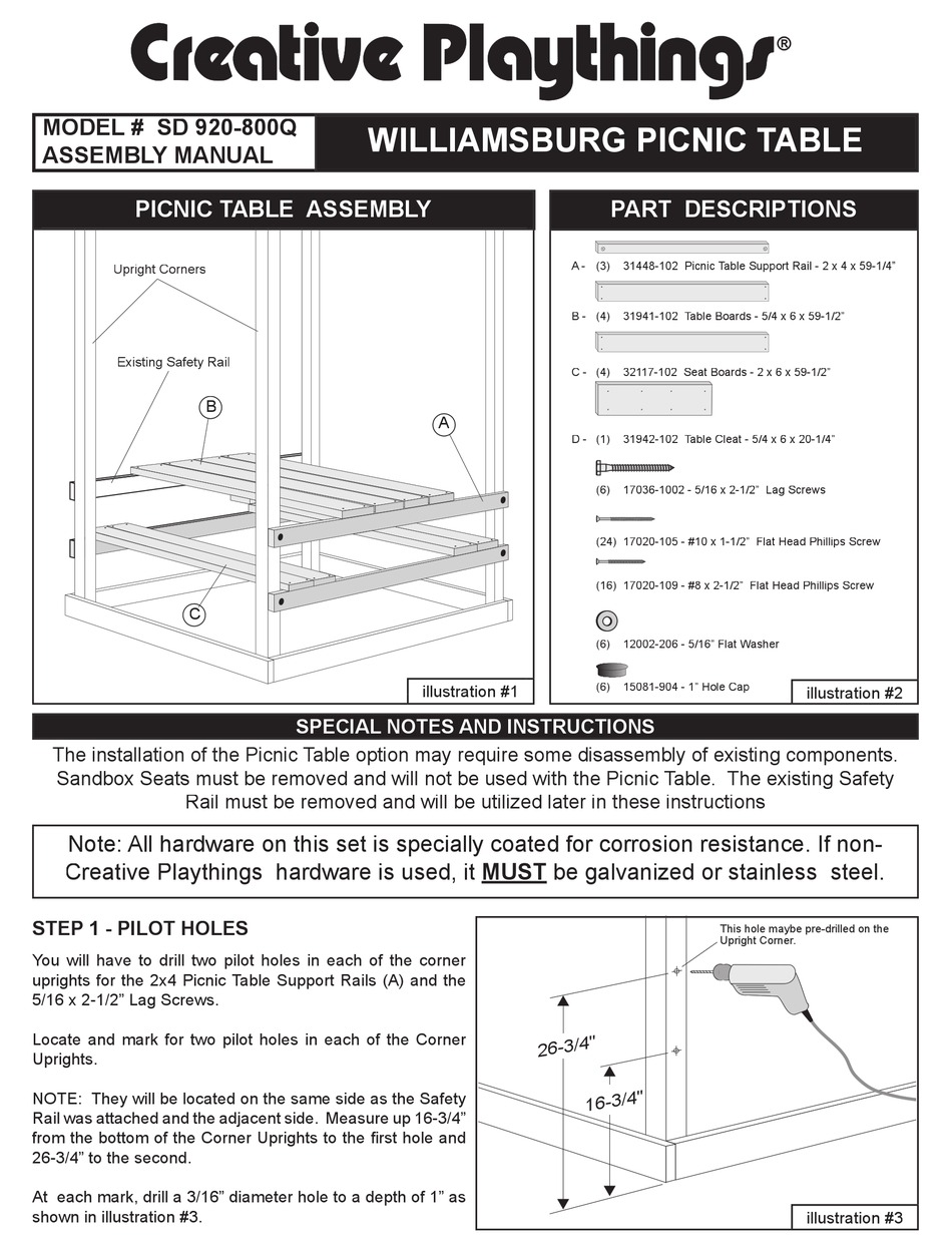 CREATIVE PLAYTHINGS WILLIAMSBURG SD 920800Q ASSEMBLY MANUAL Pdf