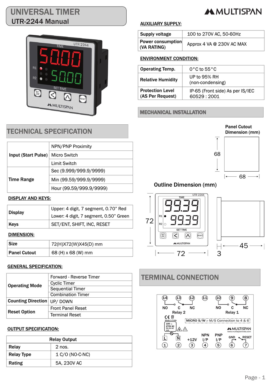 MULTISPAN UTR-2244 MANUAL Pdf Download | ManualsLib