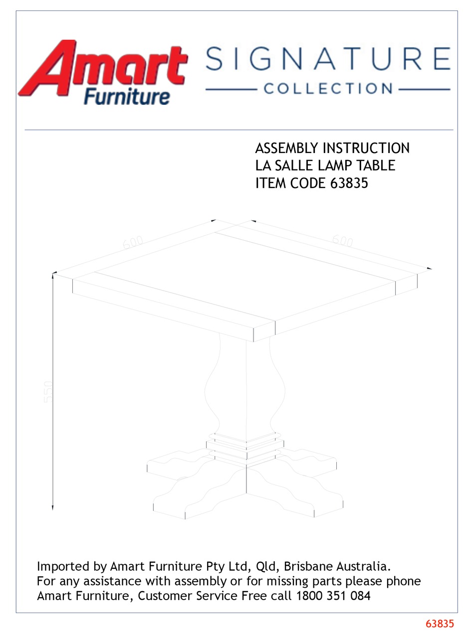 AMART FURNITURE SIGNATURE LA SALLE 63835 ASSEMBLY INSTRUCTION MANUAL