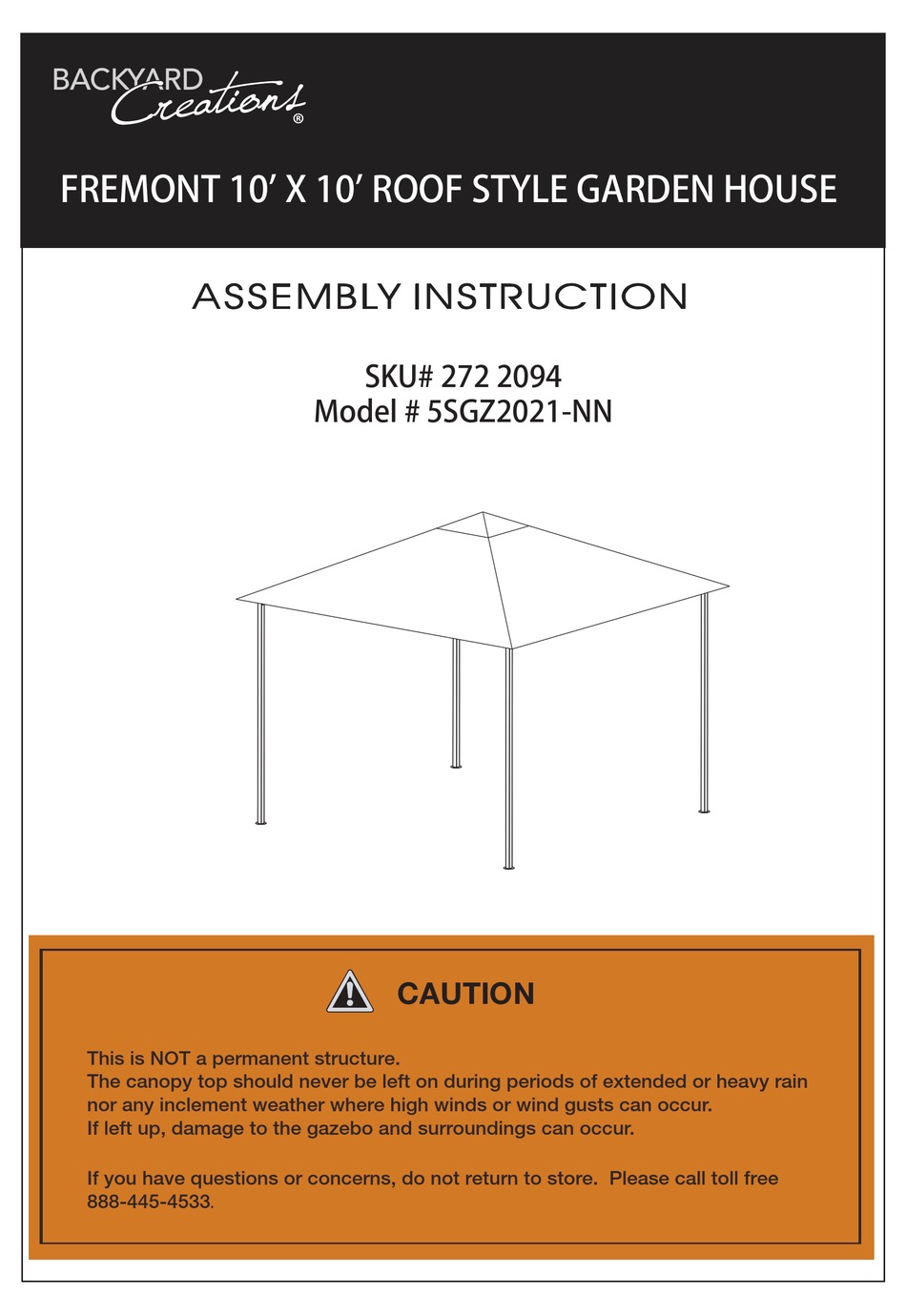 BACKYARD CREATIONS 5SGZ2021NN ASSEMBLY INSTRUCTIONS MANUAL Pdf