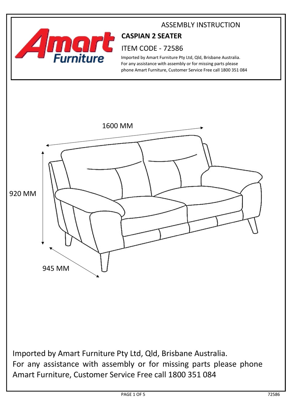 AMART FURNITURE CASPIAN 72586 ASSEMBLY INSTRUCTION Pdf Download