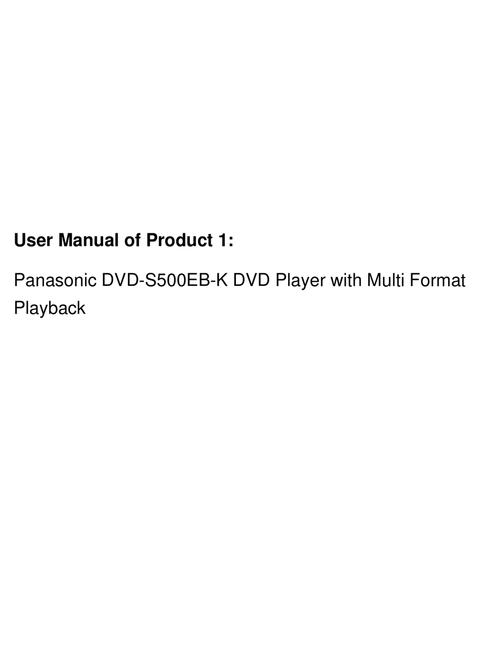 PANASONIC DVDS500EBK OPERATING INSTRUCTIONS MANUAL Pdf Download