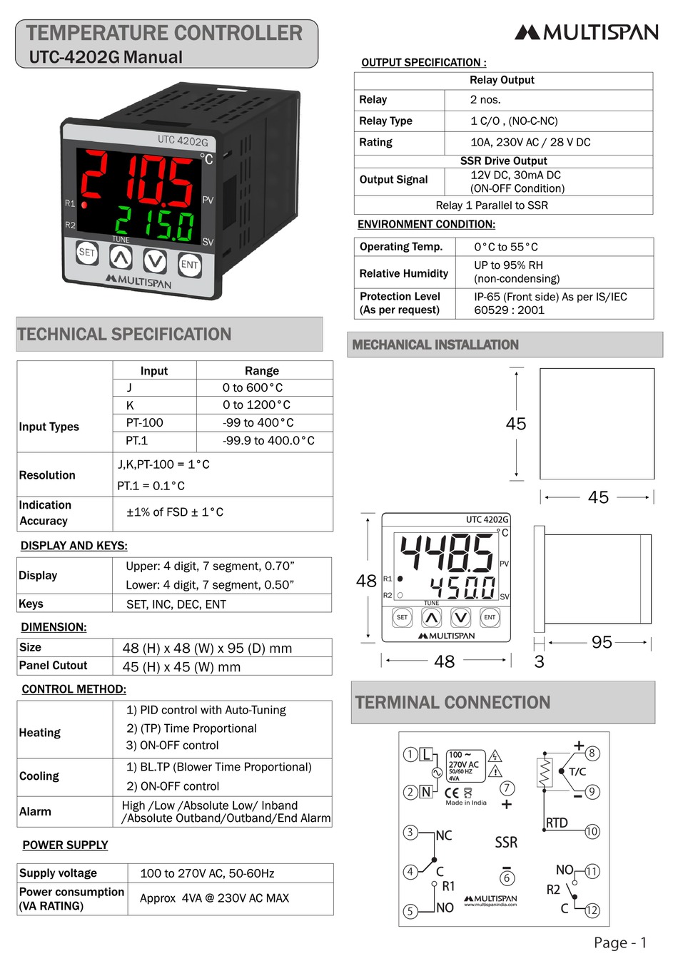 MULTISPAN UTC4202G MANUAL Pdf Download ManualsLib
