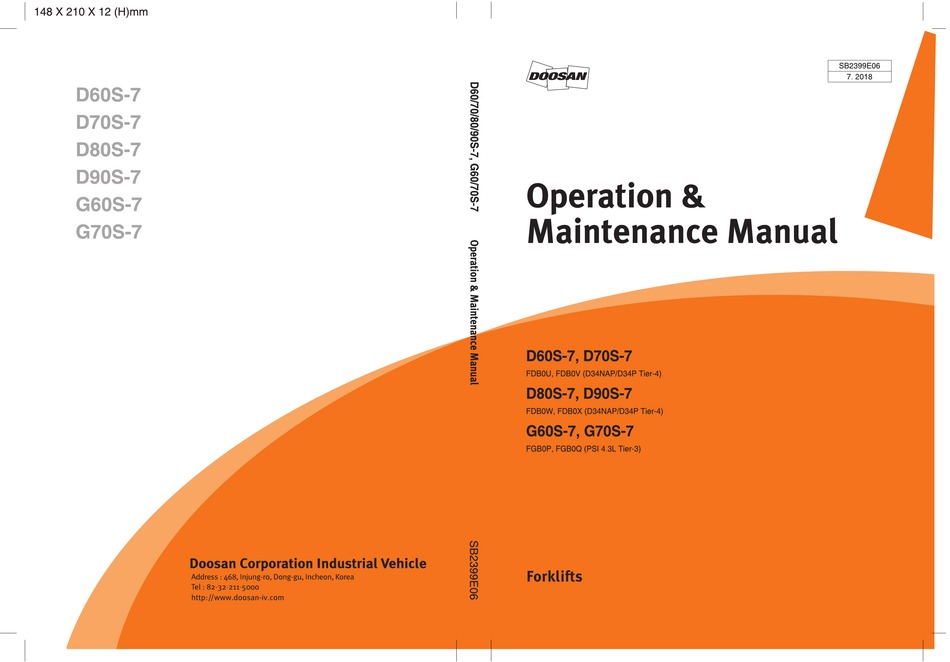 DOOSAN D60S-7 OPERATION & MAINTENANCE MANUAL Pdf Download | ManualsLib