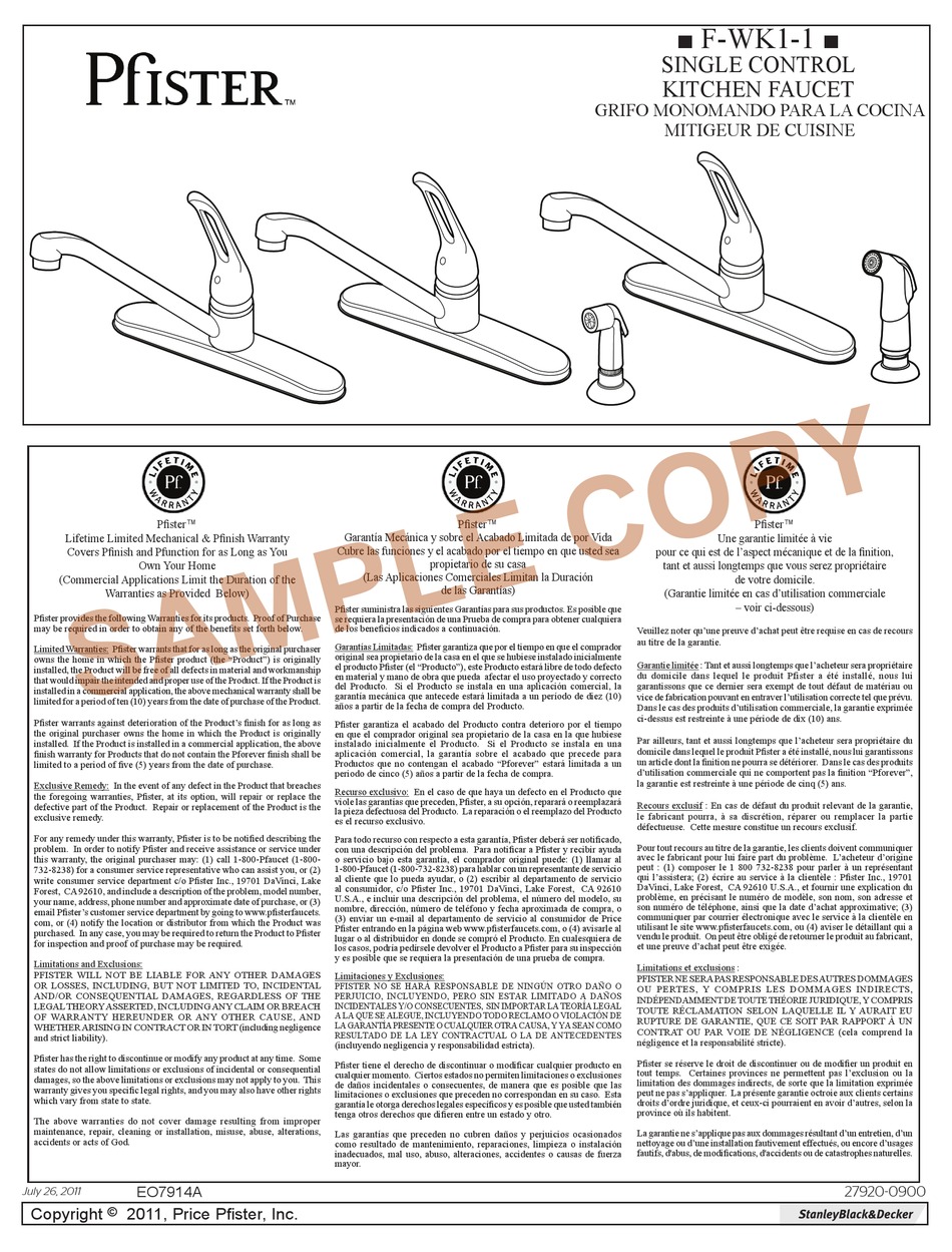 PFISTER F WK1 1 MANUAL Pdf Download ManualsLib   Pfister F Wk1 1 