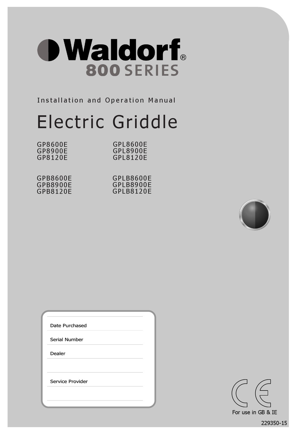 WALDORF GPB8600E INSTALLATION AND OPERATION MANUAL Pdf Download