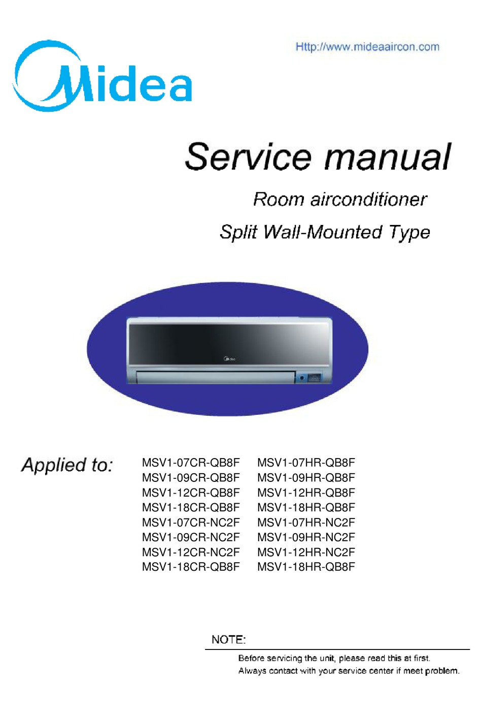 MIDEA MSV1-07CR-QB8F SERVICE MANUAL Pdf Download | ManualsLib