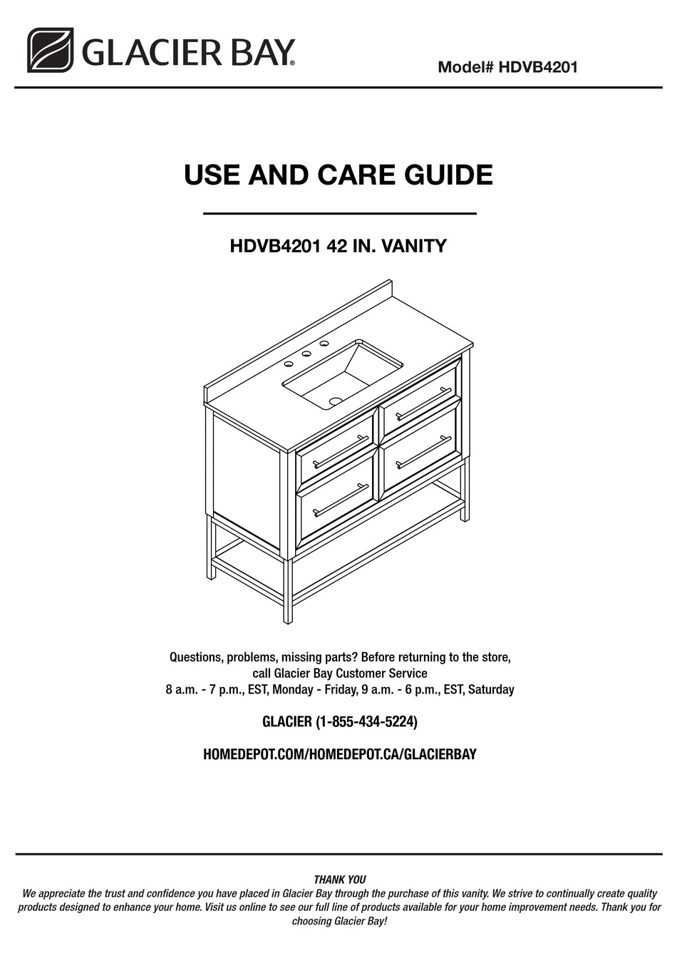 GLACIER BAY HDVB420 USE AND CARE MANUAL Pdf Download ManualsLib