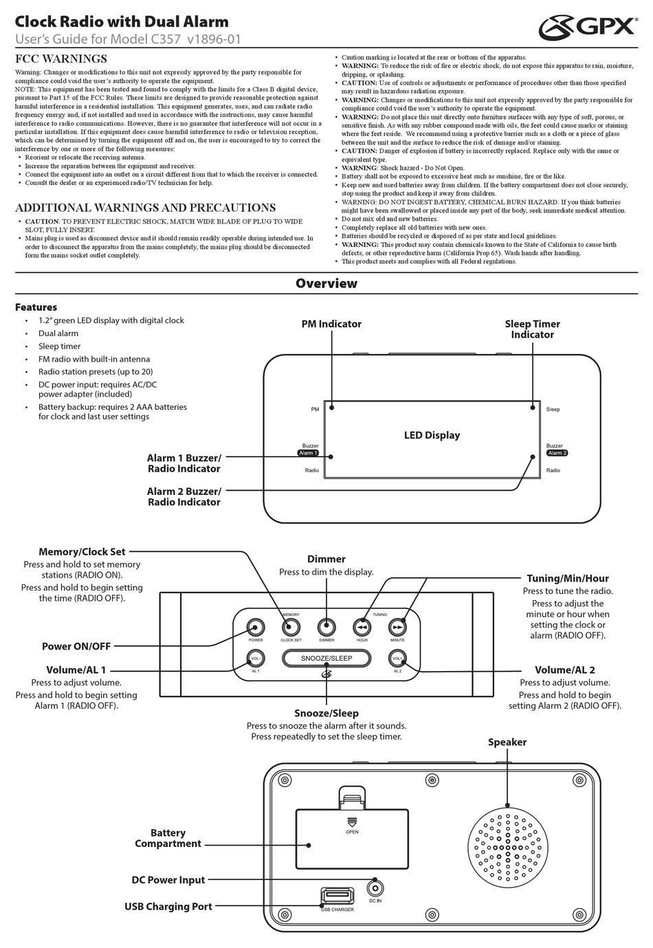 gpx alarm clock manual