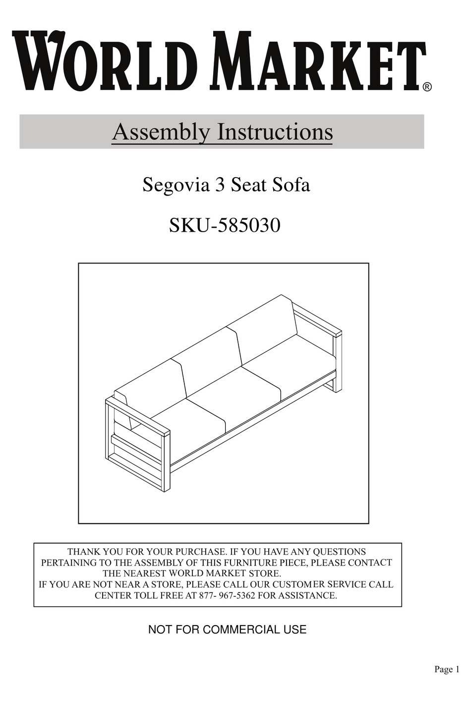 WORLD MARKET SEGOVIA 585030 ASSEMBLY INSTRUCTIONS MANUAL Pdf Download