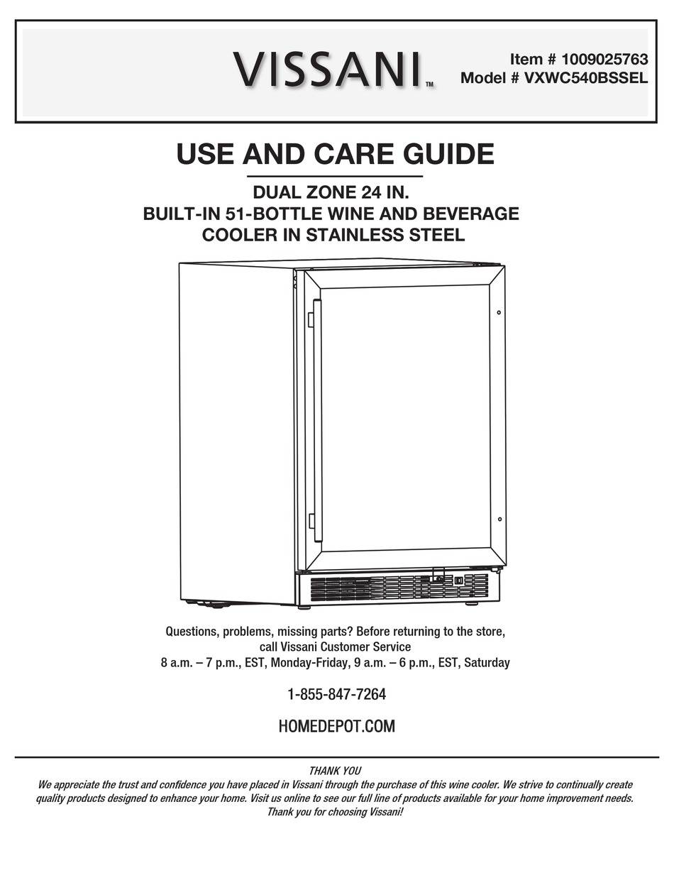 VISSANI VXWC540BSSEL USE AND CARE MANUAL Pdf Download ManualsLib
