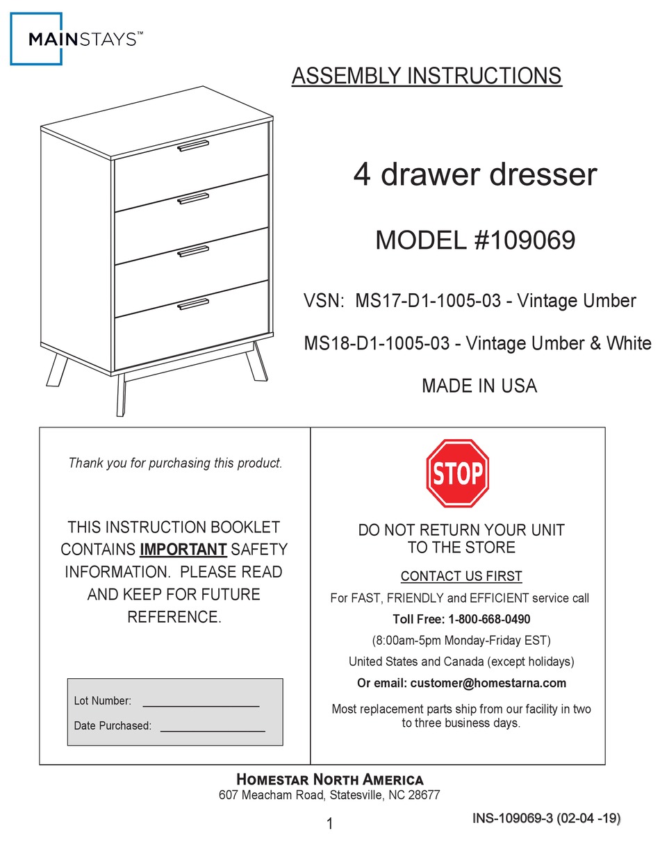 HOMESTAR MAINSTAYS 10906 ASSEMBLY INSTRUCTIONS MANUAL Pdf Download
