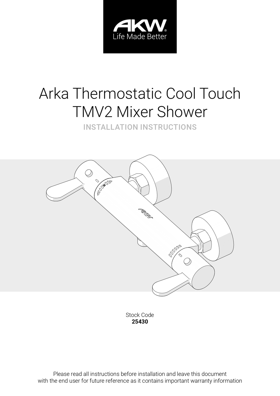 AKW ARKA THERMOSTATIC COOL TOUCH TMV2 INSTALLATION INSTRUCTIONS MANUAL