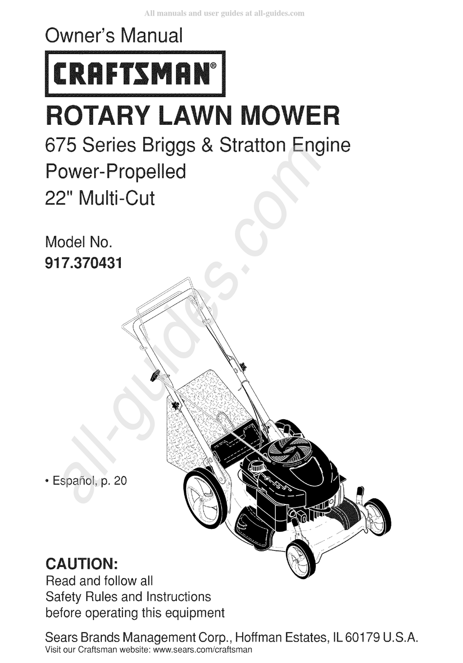 SEARS CRAFTSMAN 917.370431 OWNER