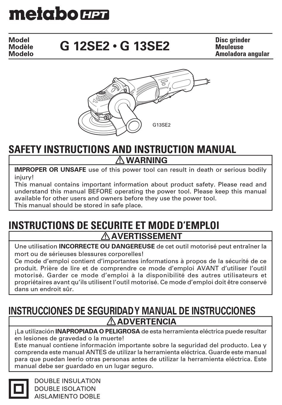 METABO HPT G 12SE2 INSTRUCTION MANUAL Pdf Download ManualsLib