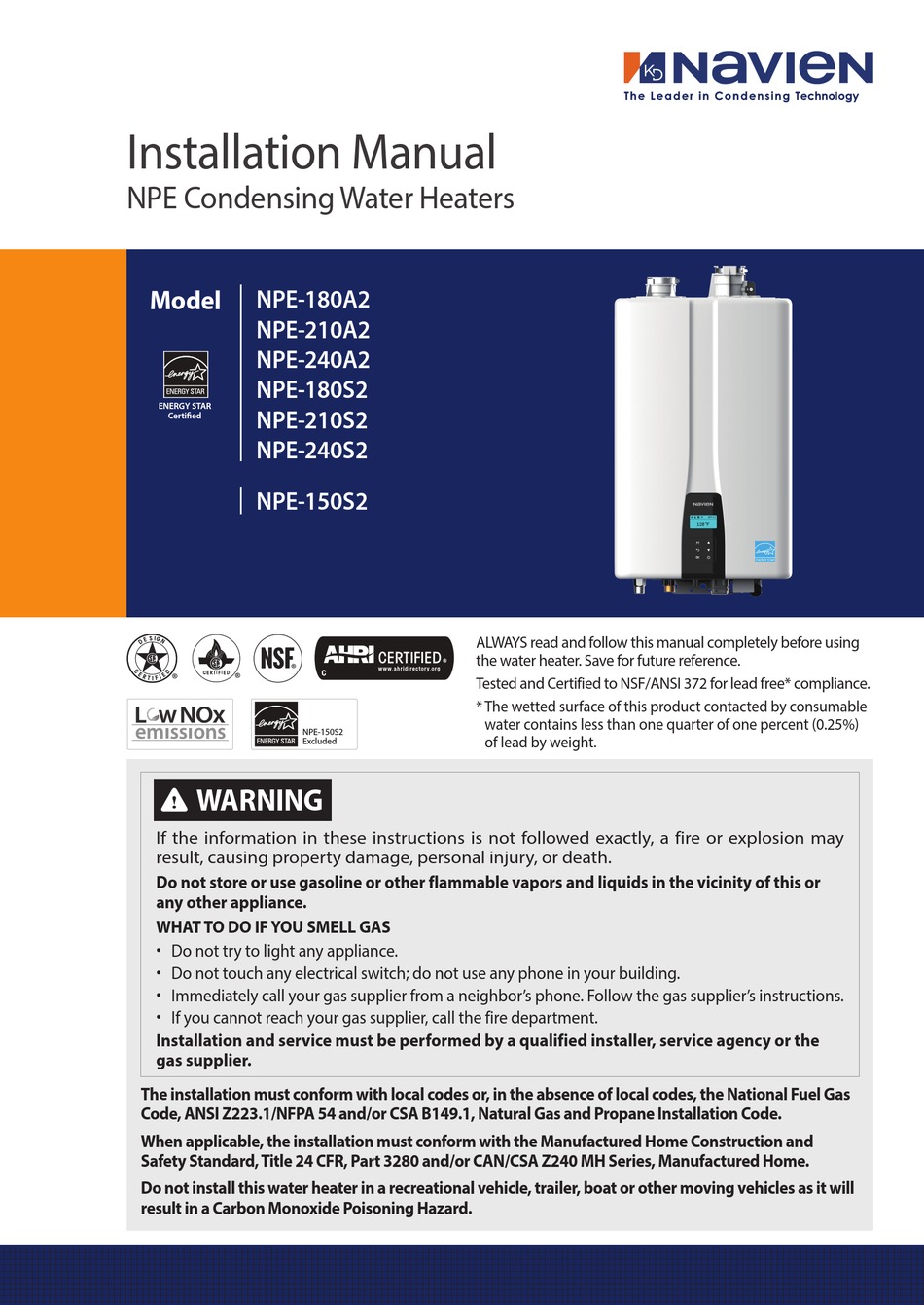 NAVIEN NPE-180A2 INSTALLATION MANUAL Pdf Download | ManualsLib