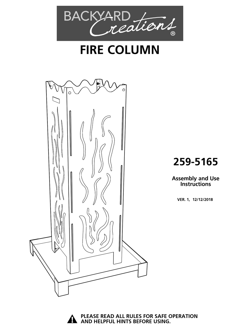 BACKYARD CREATIONS 2595165 ASSEMBLY AND USE INSTRUCTIONS Pdf Download