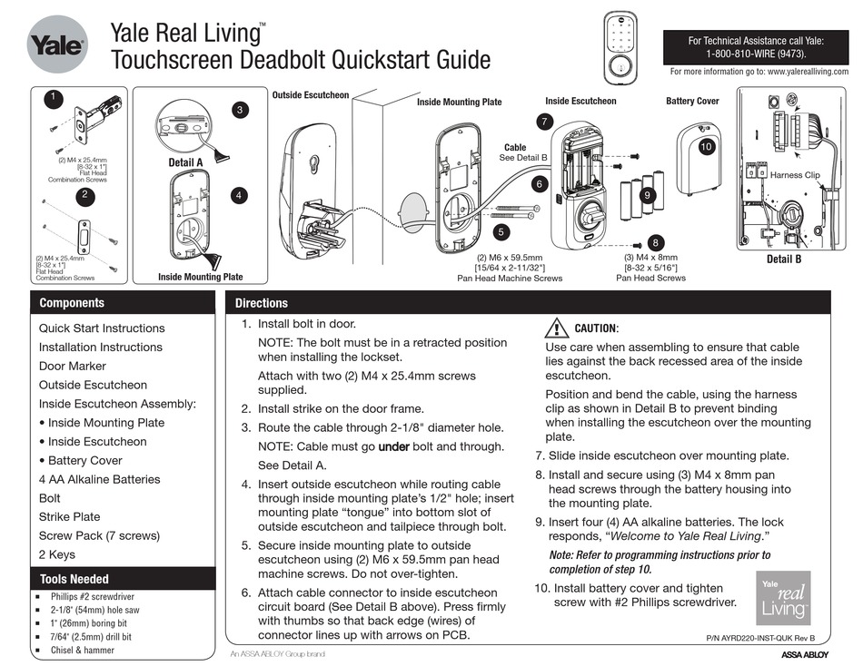 YALE REAL LIVING YRD220ZW619 QUICK START MANUAL Pdf Download ManualsLib