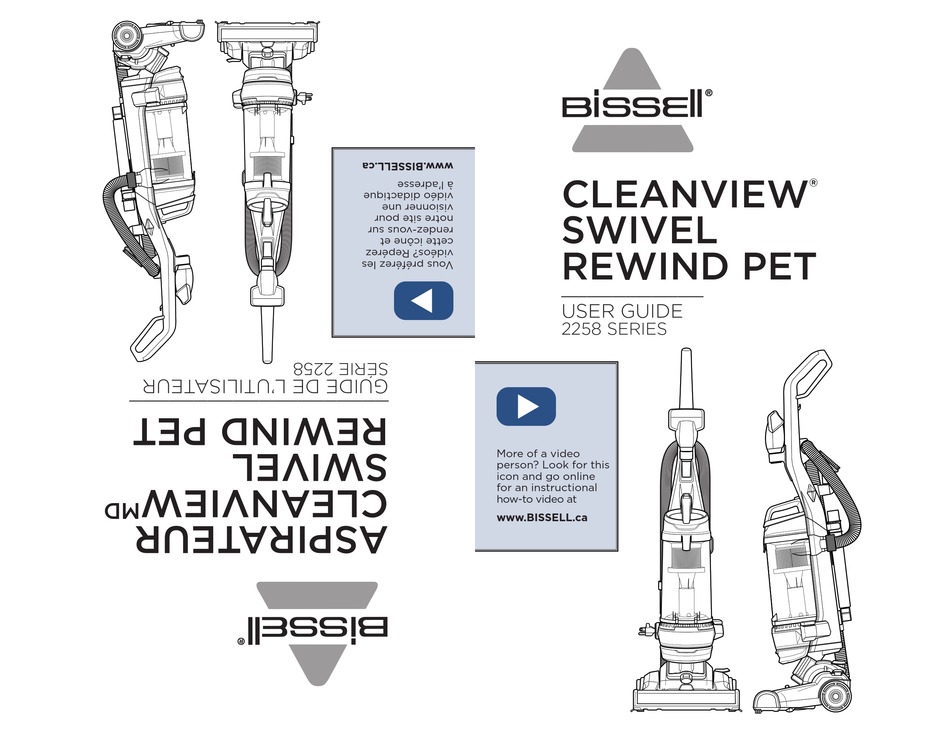 BISSELL CLEANVIEW SWIVEL REWIND PET 2258 SERIES USER MANUAL Pdf