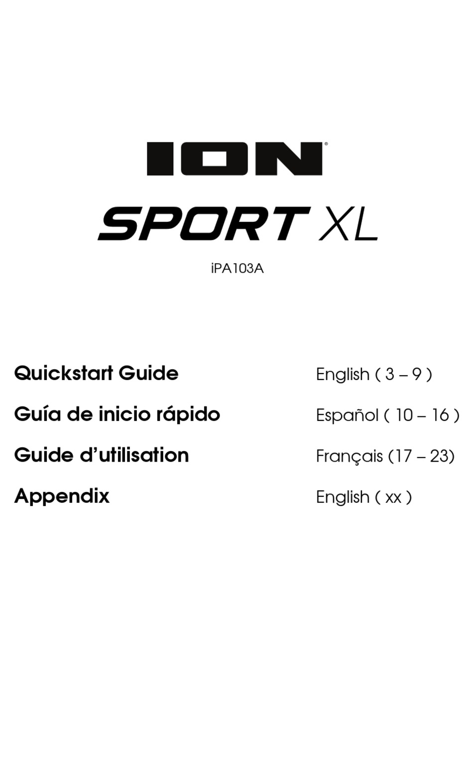 ION SPORT XL IPA103A QUICK START MANUAL Pdf Download ManualsLib