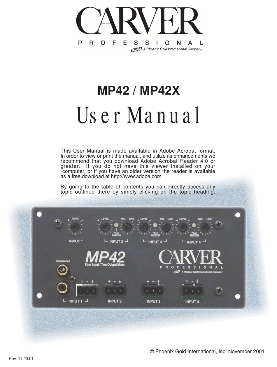 PHOENIX GOLD CARVER MP42 USER MANUAL Pdf Download ManualsLib
