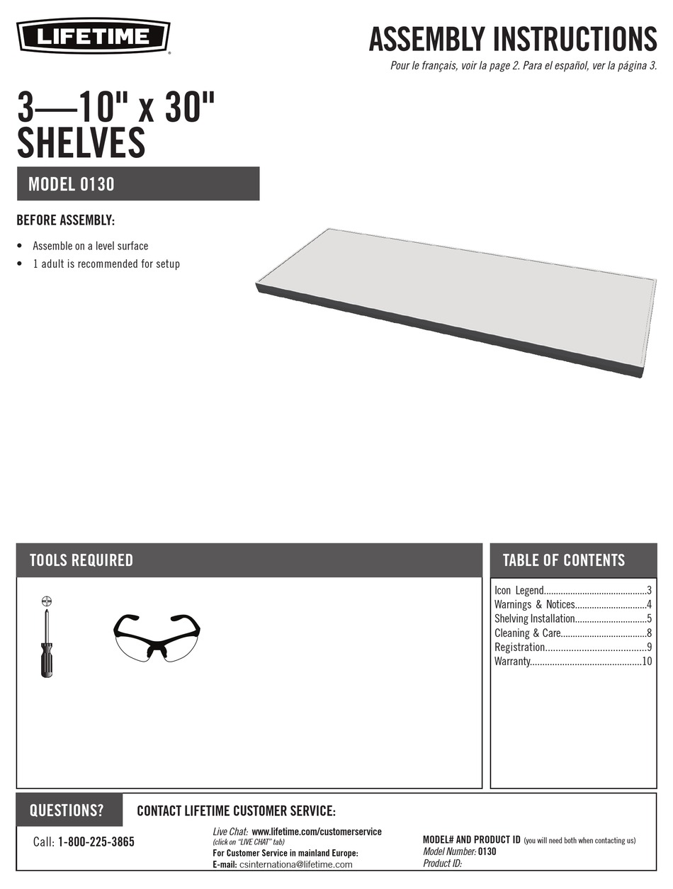 LIFETIME 0130 ASSEMBLY INSTRUCTIONS MANUAL Pdf Download ManualsLib