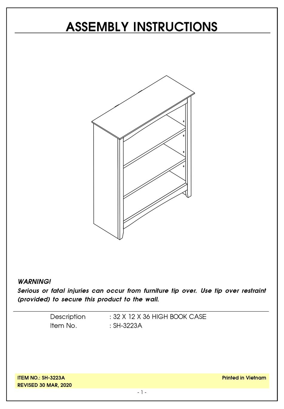 WHITEWOOD FURNITURE SH3223A ASSEMBLY INSTRUCTIONS MANUAL Pdf Download