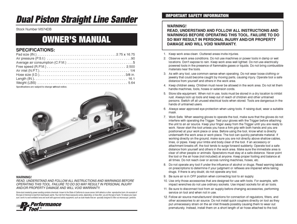 PERFOMANCE TOOL M574DB OWNER'S MANUAL Pdf Download | ManualsLib