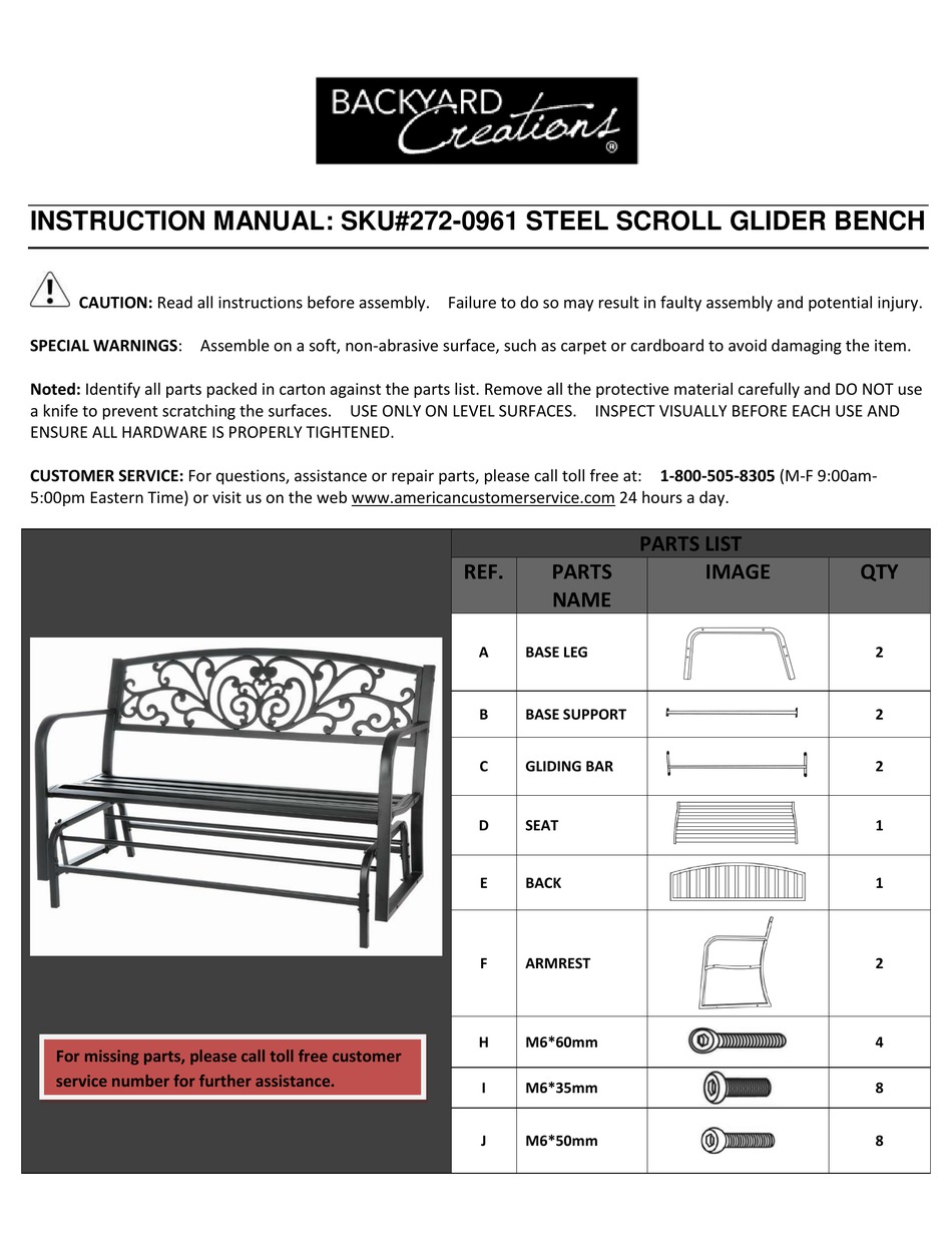 BACKYARD CREATIONS 2720961 INSTRUCTION MANUAL Pdf Download ManualsLib