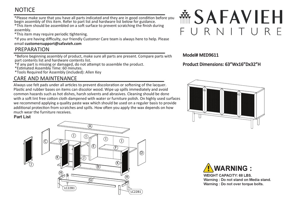 SAFAVIEH FURNITURE MED9611 ASSEMBLY INSTRUCTIONS MANUAL Pdf Download