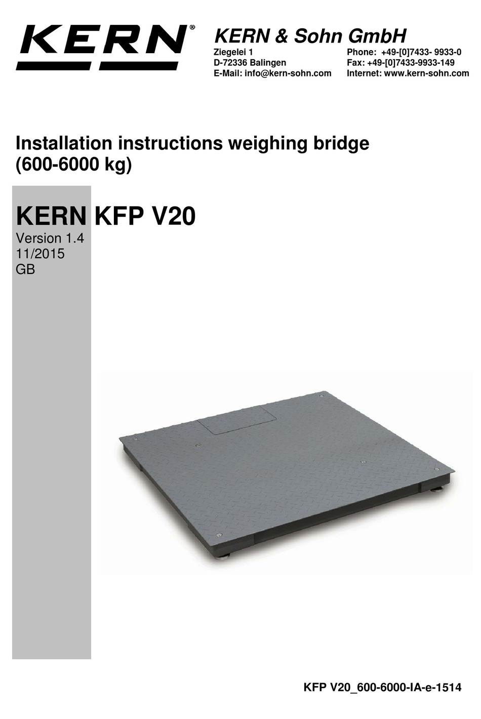 KERN KFP V20 INSTALLATION INSTRUCTIONS MANUAL Pdf Download ManualsLib