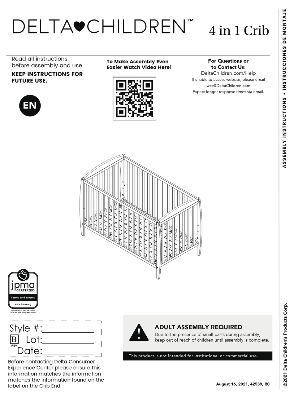 DELTA CHILDREN TAYLOR 4 IN 1 CRIB ASSEMBLY INSTRUCTIONS MANUAL Pdf