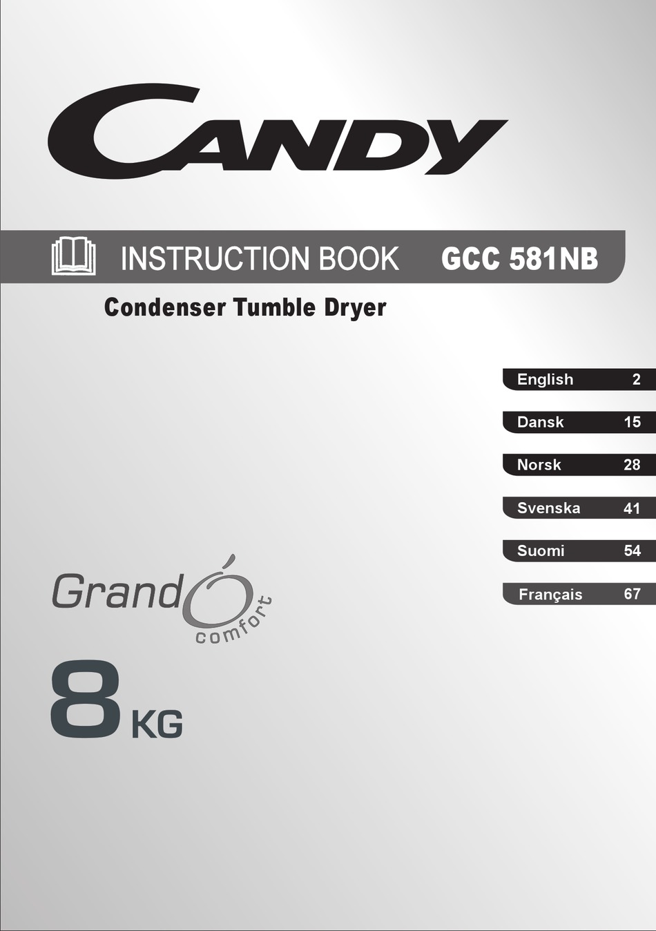 CANDY GRAND COMFORT GCC 581NB INSTRUCTION BOOK Pdf Download ManualsLib
