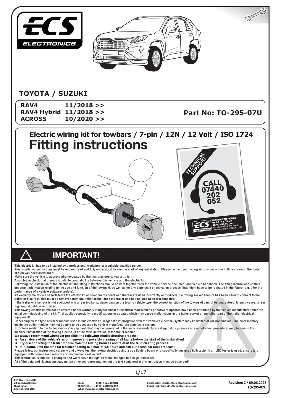 ECS ELECTRONICS TO29507U FITTING INSTRUCTIONS MANUAL Pdf Download