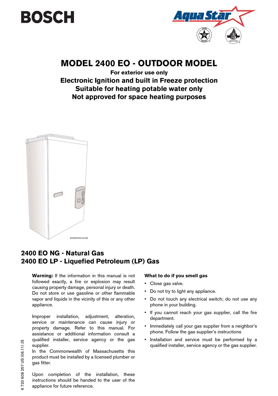 BOSCH AQUASTAR 2400 EO MANUAL Pdf Download ManualsLib