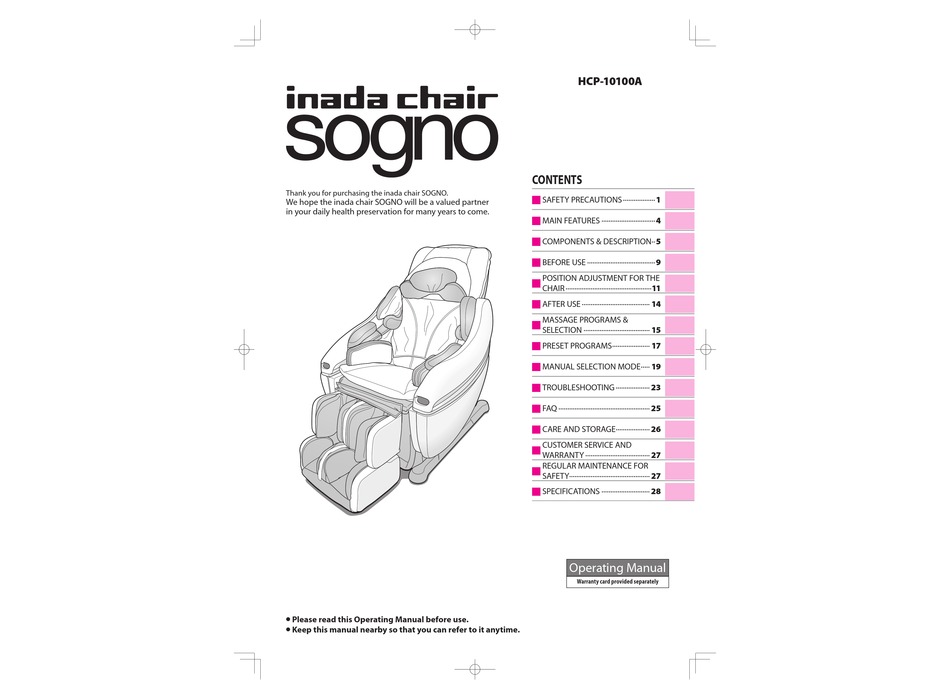 INADA SOGNO HCP10100A OPERATING MANUAL Pdf Download ManualsLib