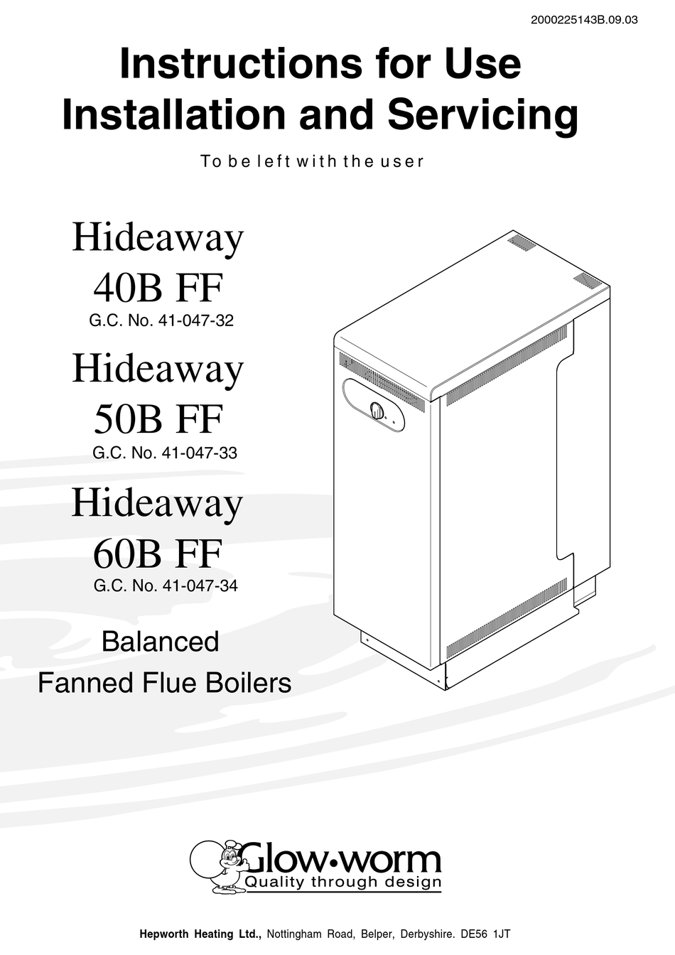 GLOWWORM HIDEAWAY 50B FF INSTRUCTIONS FOR USE INSTALLATION AND