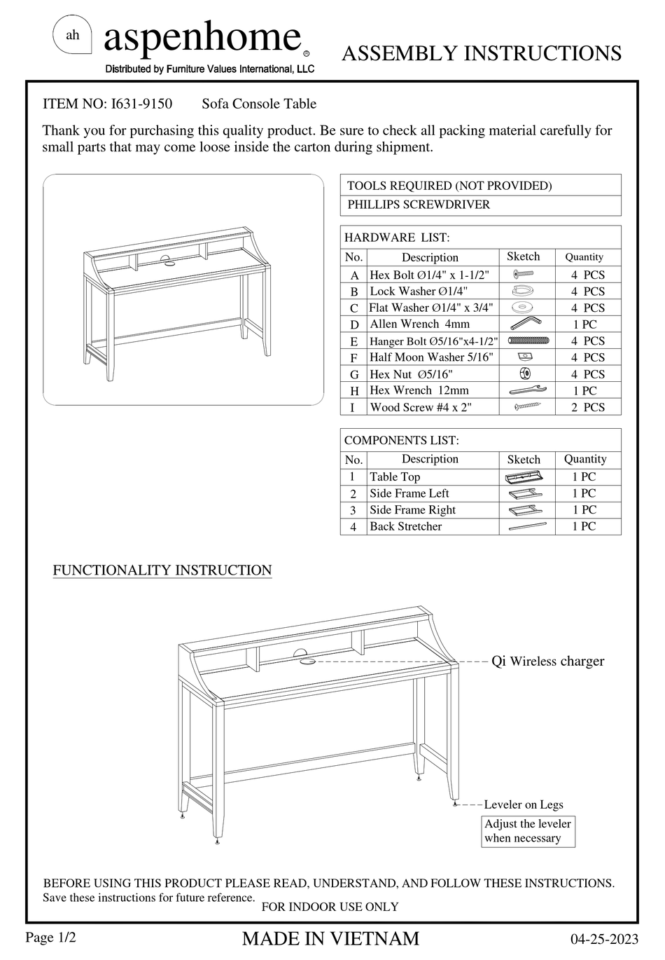 ASPENHOME I6319150 ASSEMBLY INSTRUCTIONS Pdf Download ManualsLib