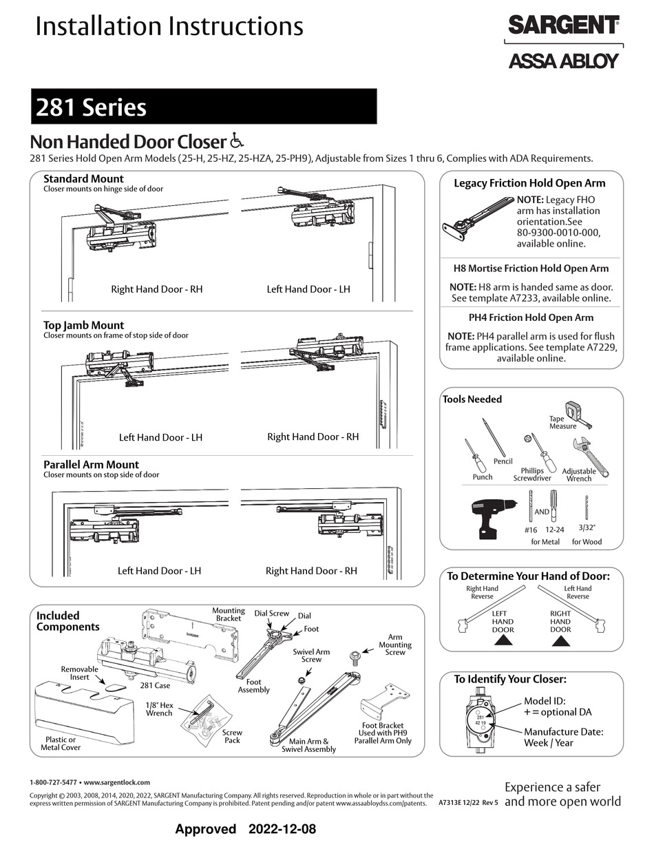 ASSA ABLOY 281 SERIES INSTALLATION INSTRUCTIONS MANUAL Pdf Download ...