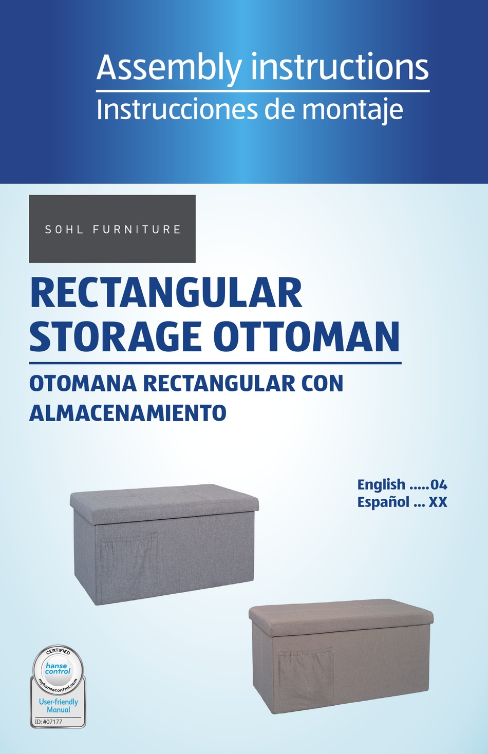 SOHL FURNITURE RECTANGULAR STORAGE OTTOMAN MANUAL Pdf Download ManualsLib
