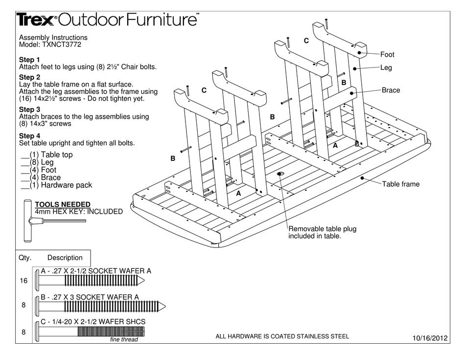 TREX OUTDOOR FURNITURE TXNCT3772 ASSEMBLY INSTRUCTIONS Pdf Download