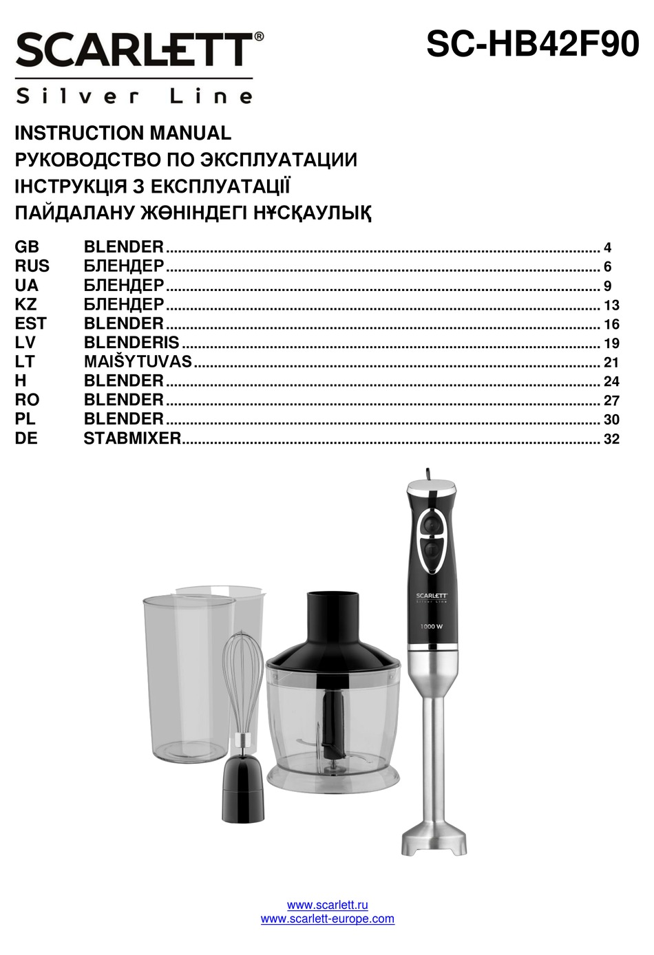 SCARLETT SILVER LINE SC-HB42F90 INSTRUCTION MANUAL Pdf Download ...