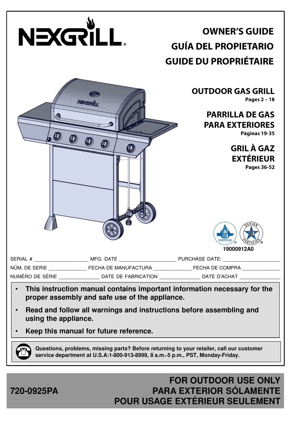 NEXGRILL 7200925PA OWNER