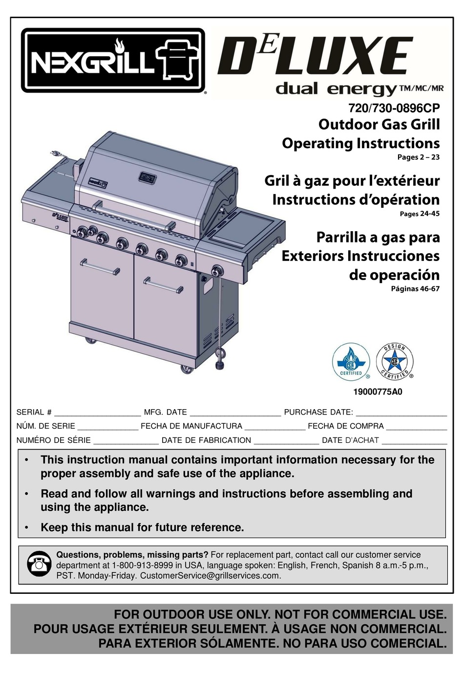NEXGRILL DELUXE 7200896CP OPERATING INSTRUCTIONS MANUAL Pdf Download