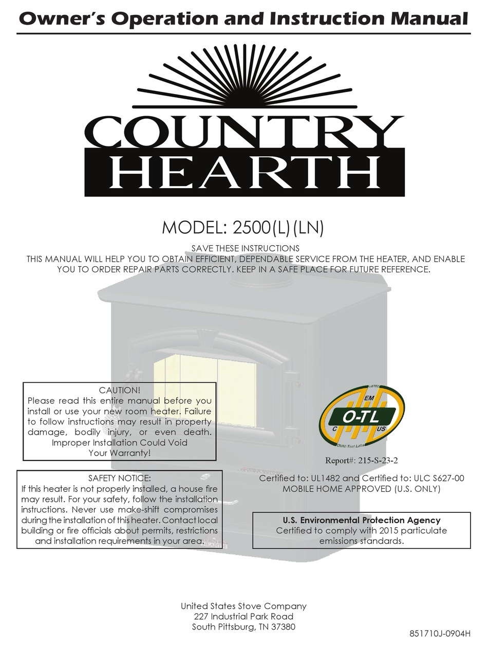 COUNTRY HEARTH 2500L OWNER