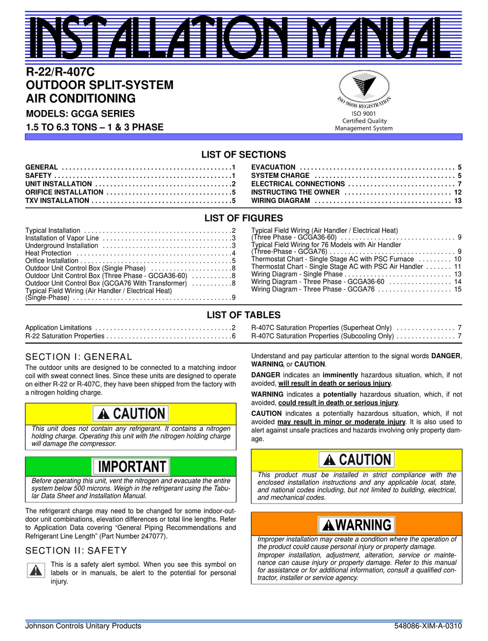 JOHNSON CONTROLS GCGA SERIES INSTRUCTION MANUAL Pdf Download | ManualsLib