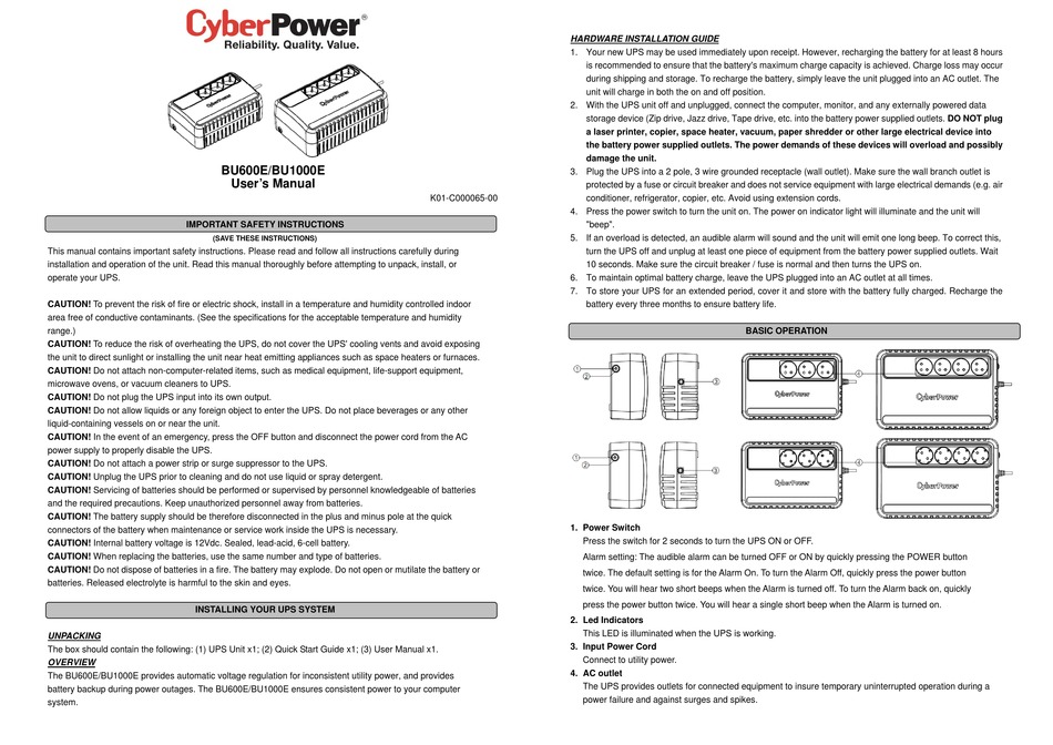 CYBERPOWER BU600E USER MANUAL Pdf Download | ManualsLib