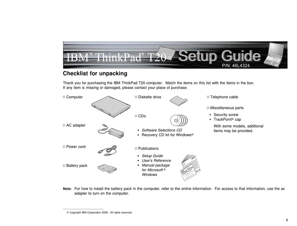 IBM THINKPAD T20 SETUP MANUAL Pdf Download | ManualsLib