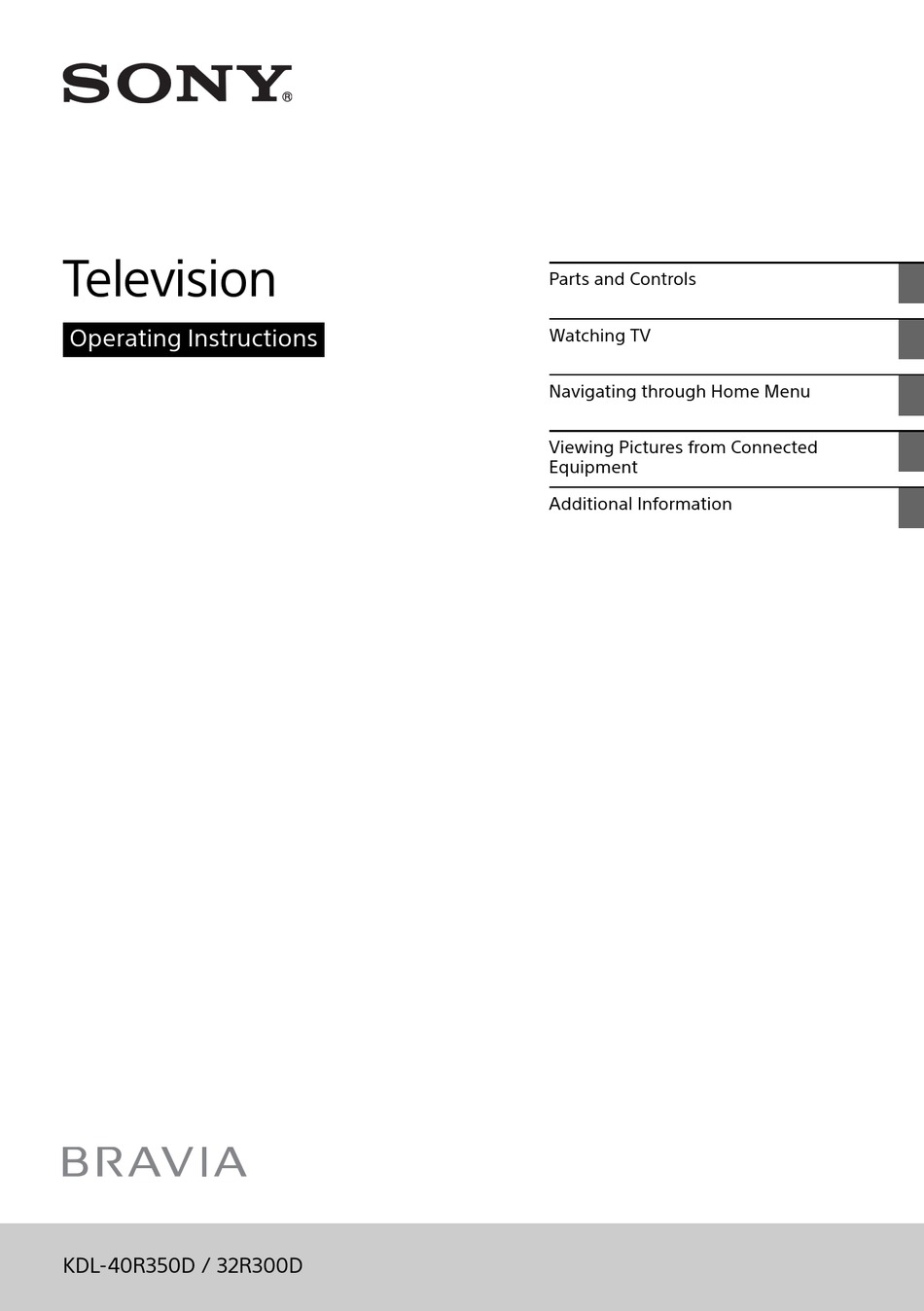 SONY BRAVIA KDL-32R300D OPERATING INSTRUCTIONS MANUAL Pdf Download ...